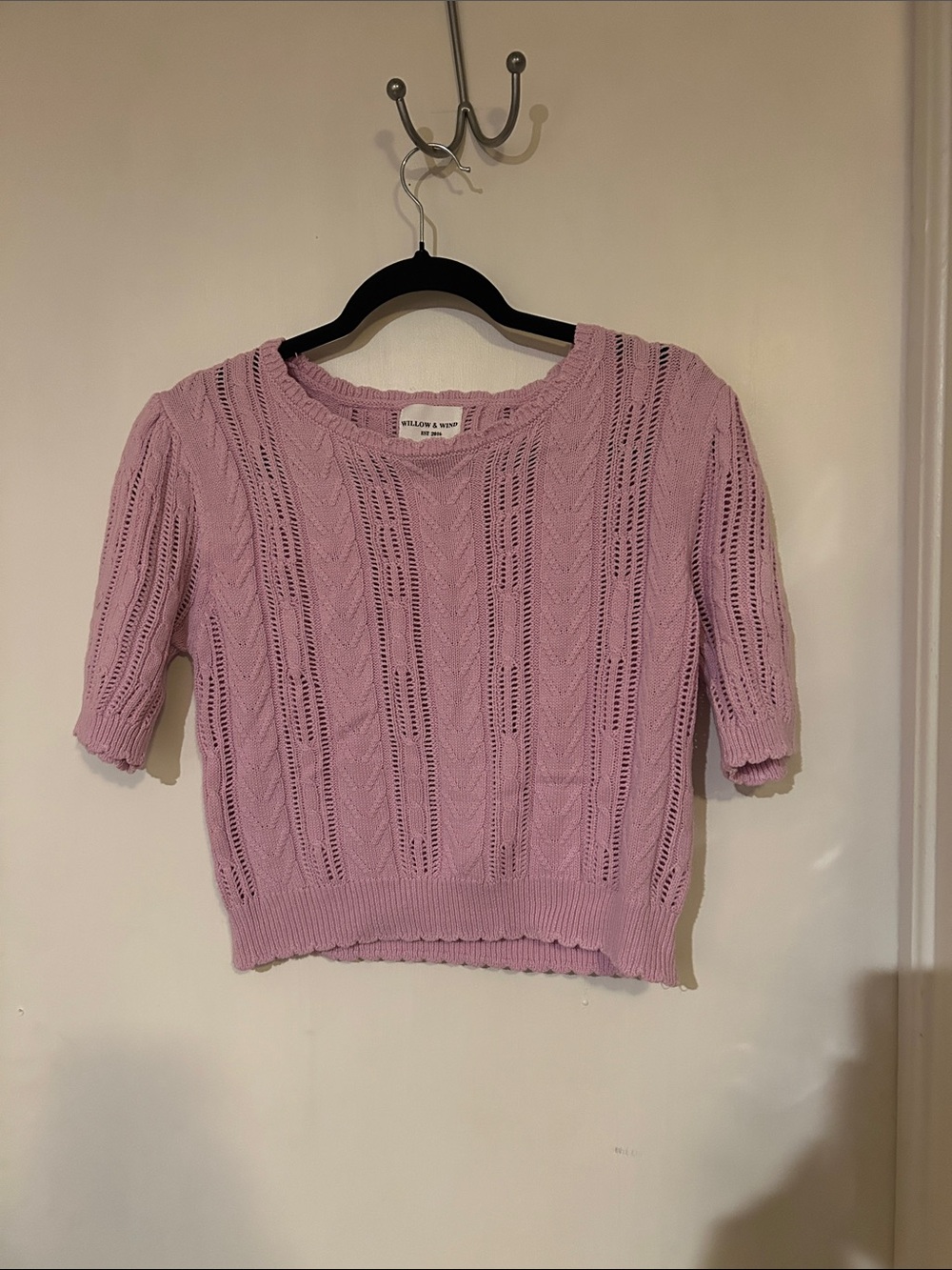 Lavender Open-Stitch Short Sleeve Sweater